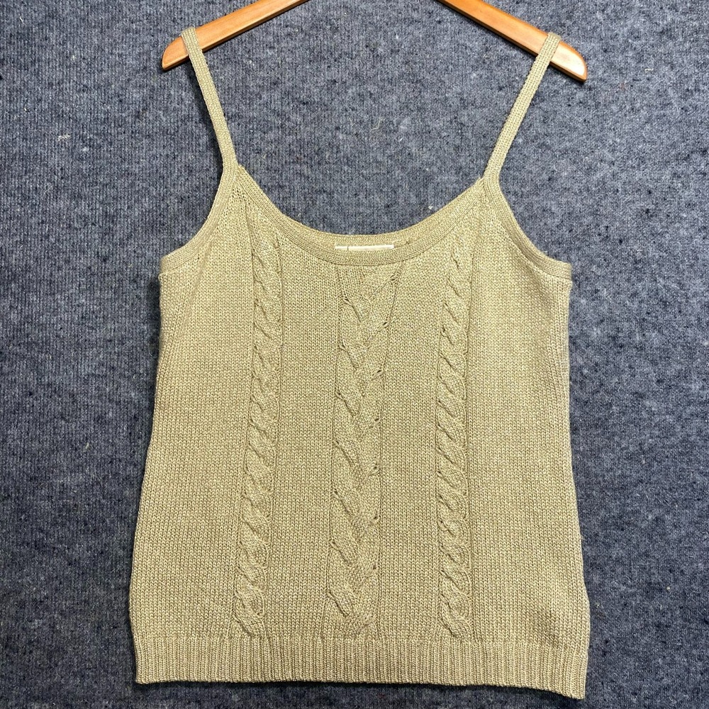 Michael Kors Tank Top Shimmery Gold Womens Large Dressy Cable Knit Sweater Tank
